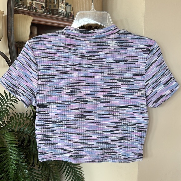 H&M Divided Crop Top Short Sleeve Ribbed Knit Stretch Crew Neck 90's Y2K Marled - Picture 7 of 11